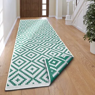 Läufer OTTO HOME "Ronda Wendeteppich" Gr. 13, grün (grün, creme), B:80cm H:5mm L:350cm, Kunstfaser, Teppiche, Läufer, Sisal-Optik, Flachgewebe, In- und Outdoor, geometrisches Boho Design
