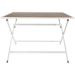 HOME DECO FACTORY, HDO0223, Tisch aus weißem Metall in Holzoptik, Modell Barcelona, ​​Gartenmöbeltisch, Möbel, Gartenmöbel, Tisch für den Außenbereich, 110 x 71 x 70 cm, Beige