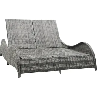 The Living Store Doppel-Sonnenliege mit Auflage Poly Rattan Anthrazit - Grau