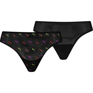 String PUMA "PUMA WOMEN PRINTED MESH STRINGS", Damen, Gr. M, schwarz combo, Microfaser, Obermaterial: 70% Polyamid, 30% Elasthan, körpernah, Unterhosen String, mit buntem allover Print, mit Mesh-Details