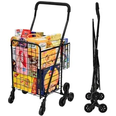 Kiffler Einkaufswagen mit 360° drehbaren Schwenkrädern, Treppensteiger, Mehrzweckwagen, leicht zusammenklappbarer Wagen mit Dreirädern, 29,9 kg verlängerter Schaumstoffbezug, Trolley für Treppen,