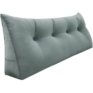Vercart Rückenkissen für Bett Samt Grau 140 cm , Textil , Füllung: Hohlfaser , Dreieckig , 50x140 cm , Hergestellt in Europa , Heimtextilien, Wohntextilien, Kissen, Rückenkissen