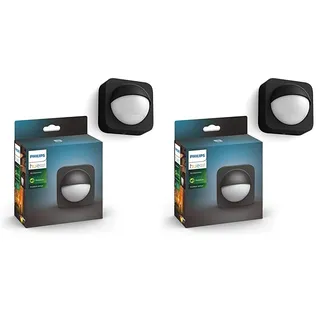 Philips Hue Bewegungsmelder Outdoor, Tageslichtsensor für smarte Beleuchtung, automatische Lichtsteuerung bei Bewegung für EIN sicheres Zuhause, schwarz (Packung mit 2)