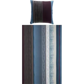 REDBEST Bettwäsche, Bettgarnitur Single-Jersey blau-anthrazit Größe 80x80 cm / 135x200 cm - Wendekissenbezug, temperaturausgleichend, bügelfrei, mit Reißverschluss