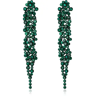 EVER FAITH Statement Ohrringe Strass Kristall Bankett lange Kronleuchter baumeln Ohrstecker für Damen Prom Hochzeit Braut Grün Schwarz-Ton