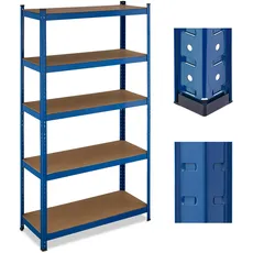 Relaxdays Schwerlastregal, 5 Ebenen, HxBxT: 180 x 100 x 40 cm, bis 500 kg, Stahl, Lagerregal für Keller & Garage, blau