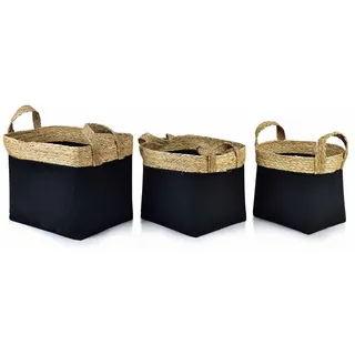 Mondex Korb Bali 3er Set schwarz 31/44/30cm Seegras , Schwarz , Kunststoff, Naturmaterialen , 31x30x44 cm , Ordnen & Aufbewahren, Dekoboxen & Aufbewahrungsboxen