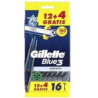 Gillette Blue3 Smooth Einwegrasierer für Herren, drei Klingen mit 40° drehbarem Kopf und Schmierband, 12 + 4 Stück (insgesamt 16 Stück)