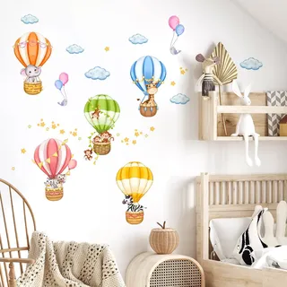 Wandaufkleber mit Tierballon, Giraffe, Elefant, Affe, Safari, Kinderzimmer, Kinderzimmer, Wohnzimmer, Wanddekoration