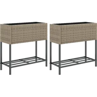 vidaXL Hochbeete mit Ablage 2 Stk. Grau 70x28x70 cm Poly Rattan - Grau