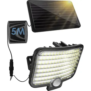 800LM 120LED Solarlampen mit Bewegungsmelder Fluter Gartenstrahler mit 5M Kabel - Schwarz