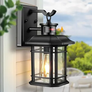 VIANIS Außenlampe mit Bewegungsmelder, Schwarz Aussenlampe Wand, Ausenbeleutung Hauswand aus Pulverbeschichtetem Aluminium, Modern Außenleuchte für Garage, Terassenlampe Außen Wand für Balkon, Eingang
