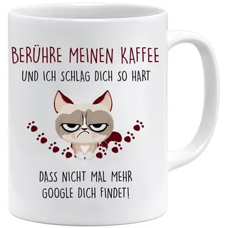 Tasse mit Spruch | Berühre meinen Kaffee und ich schlag dich so hart | Becher für die Arbeit | tasse arbeit | tasse arbeitskollegin | tass arbeit lustig (Weiß)