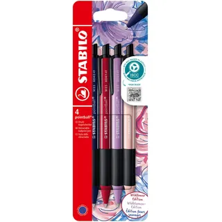 Stabilo - Druck-Kugelschreiber - pointball NatureCOLORS Wildflower - 4er Pack - burgunderrot, preußischblau, grauviolett, rouge - Schreibfarbe blau