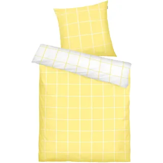 TOM TAILOR Renforcé-Bettwäsche, 80x80 cm + 155x220 cm, 100% Baumwolle/ Renforcé, mit Wendemotiv und farbigem Markenreißverschluss, LARGE CHECK Gelb, Weiß (Light Lemon & Crisp White)