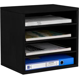 EasyPAG 4 Fächer Holz A4 Büro Schreibtisch Organizer Dokumentenhalter Aktenablage Zeitschriftenhalter Briefablage Papier Magazin Organisator,Schwarz