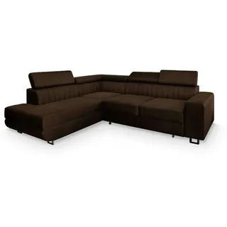 masseno Ecksofa Nola L-S mit Schlaffunktion L-Form, Sofa mit Bettkasten, Wohnzimmersofa, Couch, Soffa, Bettsofa, Couchgarnitur- Braun, MONOLITH 29 - Braun