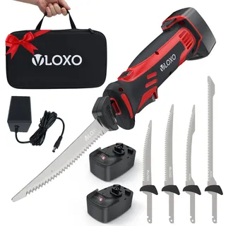 VLOXO Elektromesser Kabelloses Filetiermesser mit 4 Edelstahl-Doppelklingen Wiederaufladbar Elektrisches Messer für Fleisch Küchenmesser Rutschfester Griff