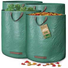 GardenGloss® 4X Gartenabfallsäcke mit Griffen - 272L Hohes Fassungsvermögen - UV-Stabil und Wasserabweisend - Wiederverwendbare und Stabile Gartensäcke