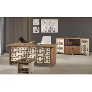 Computermöbel Arbeitstisch Büromöbel Eckbürotisch 3tlg Holz Set Braun - Braun