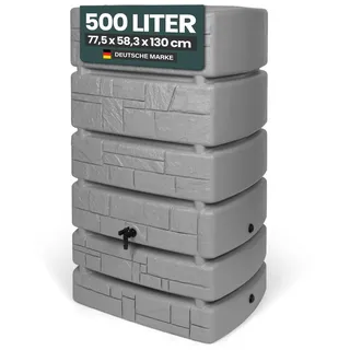 Kreher XXL Wassertonne Tower Stone mit Wasserhahn. Tolle Stein Optik in Anthrazit/Grau, 500 Liter Nutzungsvolumen. Maße (BxTxH): 77,5 x 58,3 x 130 cm (Grau)