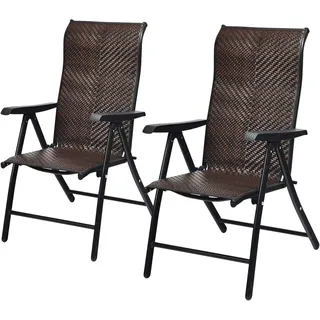 FANTASK Gartenstuhl Polyrattan 2er Set, Balkonstühle klappbar mit 5-Fach Verstellbarer Rückenlehne, wetterfeste Klappstühle, Hochlehner Balkonstühle für Garten, Balkon, Terrasse