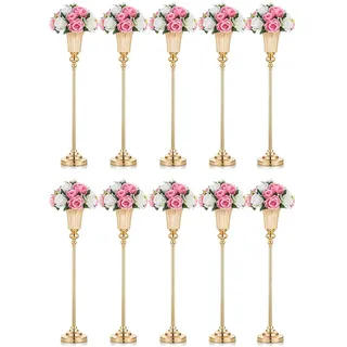 NUPTIO Blumenständer Metall Gold Vase: 10 Stück 77.5cm Hoch Blumenvase Hochzeit Ständer Trompete Vasen Metall für Goldene Hochzeit Mittelstücke Tischdeko Party Tafelaufsätze