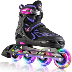 2PM SPORTS Verstellbar Inliner für Kinder, Leucht Inline Skates Rollschuhe für Damen/Herren (Violett XL)