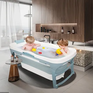Jiubiaz 118cm Faltbare Badewanne Erwachsene Ideal für kleine Badezimmer, Praktisch und Tragbar - Blau