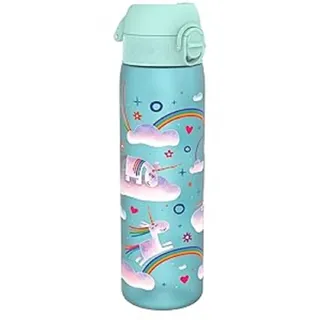 ion8 Trinkflasche, 500 ml, Auslaufsicher, Einhandöffnung, Sichere Verriegelung, Spülmaschinenfest, BPA-frei, Tragegriff, Klappdeckel, Leicht zu Reinigen, Klimaneutral, Einhorn-Design