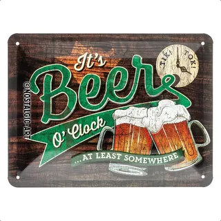 Nostalgic Art Nostalgic-Art Retro Blechschild, 15 x 20 cm, Beer O' Clock Glasses – Geschenk-Idee als Bar-Zubehör, aus Metall, Vintage Design mit Spruch, Blechschilder Sprüche, Bier-Deko