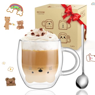 ecooe Süße Tasse Katze Doppelwandige Gläser 290ml Latte Macchiato Gläser Cappuccino Tassen Kaffeetasse Doppelwandig Kaffeeglas Teegläser Geburtstag Valentinstag Geschenke für Frauen Mütter Kinder