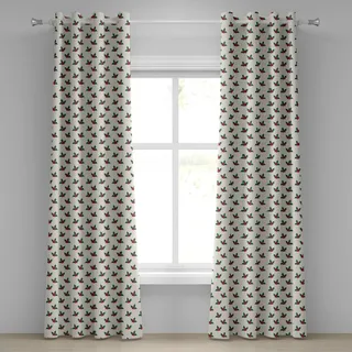 ABAKUHAUS Weihnachten Ösenvorhang, Stechpalmen-Beeren-Mistelzweig-Frucht-Muster-Saisonsymbol des Friedensthemendruckes, Dekorative 2-Panel-Fenstervorhänge, 280 cm x 225 cm, Grün Weiß Rot