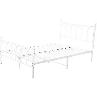Redom Metallbett 90/200 cm mit Lattenrost und Unterbettstauraum, Metallgestell im Industrial-Stil, Weiß , 90x200 cm , Schlafzimmer, Betten, Metallbetten