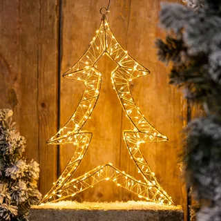 LED Metall Tannenbaum/Weihnachtsbaum zum Hängen 42 cm hoch - Weihnachtsdeko Fenster Aufhänger mit 240 LED's beleuchtet - Weihnachten Weihnachtsbeleuchtung Fenster