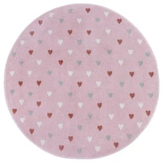 HANSE HOME Adventures Little Hearts", rosa Ø:100cm, Polypropylen, Teppiche, Kinderteppich, Spielteppich, fest, Kinderzimmer, Kurzflor, Spielunterlage