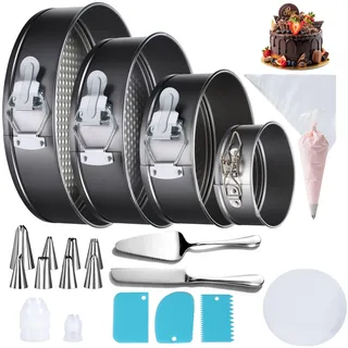 Gymdin 139 Teilig Springform Set - Antihaftbeschichtete, 4 Kuchenform (11/18/23/26cm) + Zubehör zum Dekorieren von Kuchen: Backpapier, Spritzbeutel und Spritztüllen, Teigschaber, Kuchenschneideset
