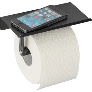 Allstar Wand-Toilettenpapierhalter Walli Schwarz matt - mit Ablage, Stahl, 18 x 9.5 x 7.5 cm, Schwarz