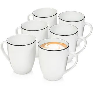 Sänger Kaffeebecher SET Marlo Black RIM Limited Edition - 6 teilig aus Porzellan , Weiß , Keramik , 6-teilig , 0.35 L , Rund , hitzebeständig , Geschirr, Tassen, Kaffeebecher