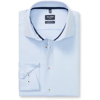 Langarmhemd OLYMP "Luxor", Herren, Gr. 45, N-Gr, blau (bleu), Web, Obermaterial: 64% Baumwolle, 27% Polyester, 9% Elasthan, 2-Knopf-Manschette, Hemden Langarmhemd, Climate Control, modern fit, Businesshemd, Global Kentkragen