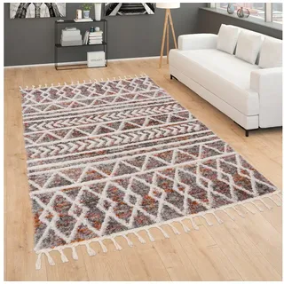 Paco Home Hochflor Teppich Wohnzimmer Schlafzimmer Shaggy Boho Modern Skandinavisch Geometrisches Rautenmuster Fransen, Grösse:120x160 cm, Farbe:Bunt 2