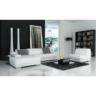 Ledersofa Sofa Couch Wohnlandschaft Ecksofa Eck Garnitur Design + Sessel K5002D - Weiß
