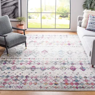 SAFAVIEH Boho Teppich für Wohnzimmer, Esszimmer, Schlafzimmer - Madison Collection, Kurzer Flor, Grau und Lila, 91 X 152 cm