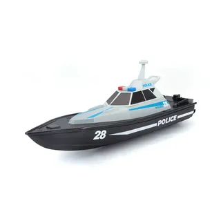 Bauer Spielwaren M82196 Tech R/C Polizeiboot: Ferngesteuertes Spielzeugboot im Polizei-Look, 35 Meter Reichweite, Akku mit USB-Ladefunktion, 34 cm, schwarz -582196