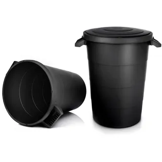 BigDean 2X Wetterfeste Universaltonne mit Deckel 80 Liter Tonne Schwarz | 2 stabilen Tragegriffe, Regentonne, Mülleimer - Indoor und Outdoor geeignet - Made in Europe