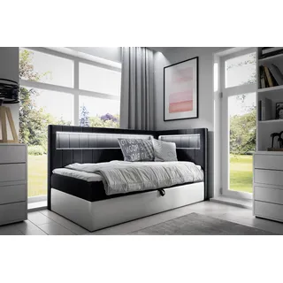 Boxspringbett Gästebett Kinderbett FABIAN Nr.3 80x200cm Weiss-Schwarz Seite Rechts