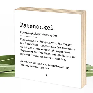 Wunderpixel® Holzbild Definition Patenonkel - 15x15x2cm zum Hinstellen/Aufhängen, echter Fotodruck mit Spruch auf Holz - schwarz-weißes Wand-Bild Aufsteller Zuhause Dekoration Geschenk-Idee