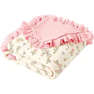 MiuK!ns Musselin Baby Decken 100% Baumwolle 120 x120cm kuscheldecke Baby, Atmungsaktive Krippendecke für Baby Weiche Krabbeldecke für Kleinkinder Mädchen Junge - Rosa
