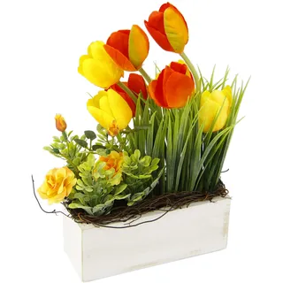 OTTO home Gestecke Tulpen Wildrosen und Gras" im Topf, aus Holz, Blumendeko, gelb, orange
