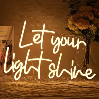 LMSIGNLY Let Your Light Shine Neon Schild für Wand Deko Warme Weiße Buchstabe Neon Licht Dimmbare Buchstabe LED Schild für Bar Religiöse Christliche Kirche Geschäft Wandkunst Dekor